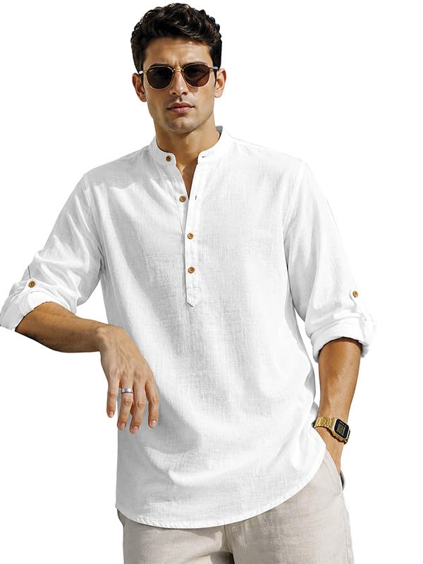 Cotton Blend Short Kurta for Men | Full Sleeve Self Design Mandarin Collar Casual Shirt for Man-picture-36