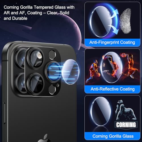 Image of Esanik 2 Pack for iPhone 16 Pro /iPhone 16 Pro Max /iPhone 14 Pro /iPhone 14 Pro Max Camera Film Aluminum Alloy Camera Protection Lens Cover Lens Protector Tempered Glass Shockproof Anti-Scratch 3 Lens