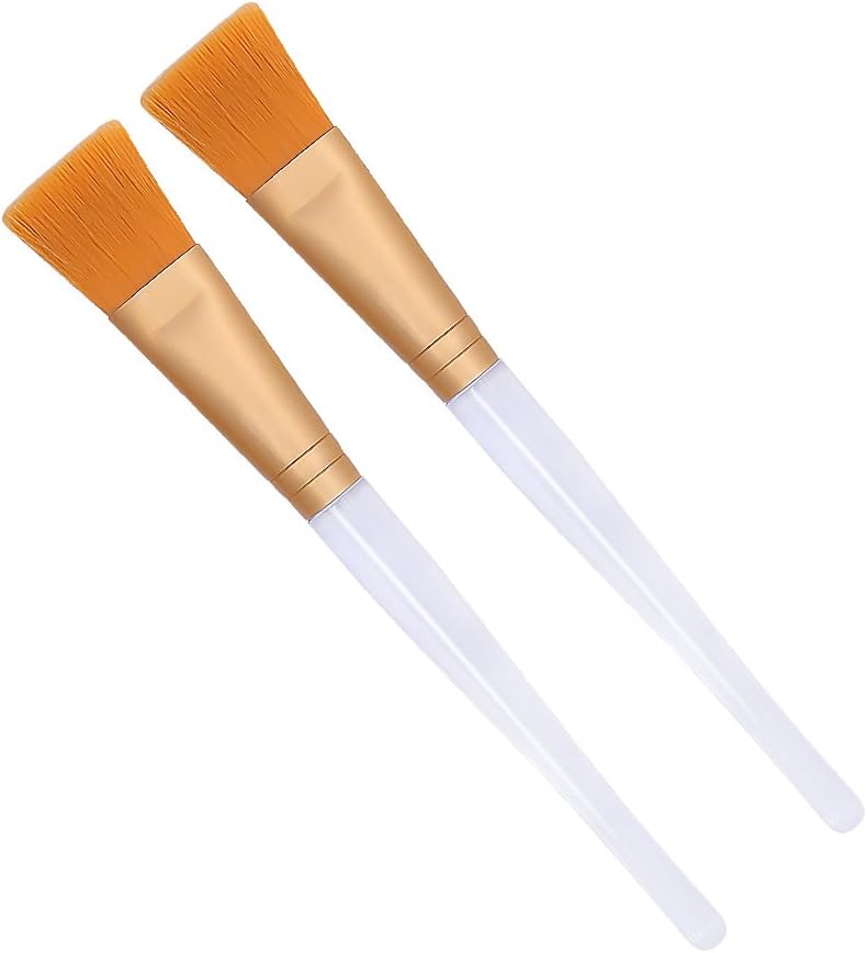 Diolan Facial Mask Brush 2 Packs - Premium Soft Face Mask Brush Makeup Brushes Set Cosmetics Applicator with White Plastic Handle For Women (Gold)