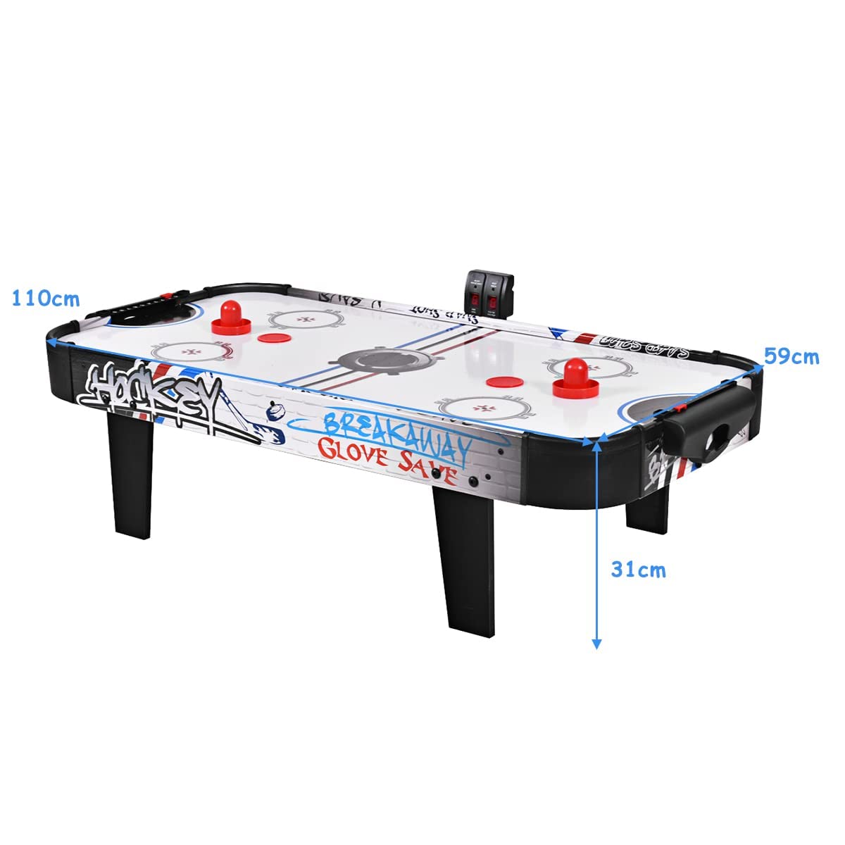 GOPLUS Table de Hockey sur Air avec Compteur de Points Electronique LED, 2 Palets, 2 Poussoirs, 2 Cages de But, pour Loisirs et Divertissement, 42 Pouces