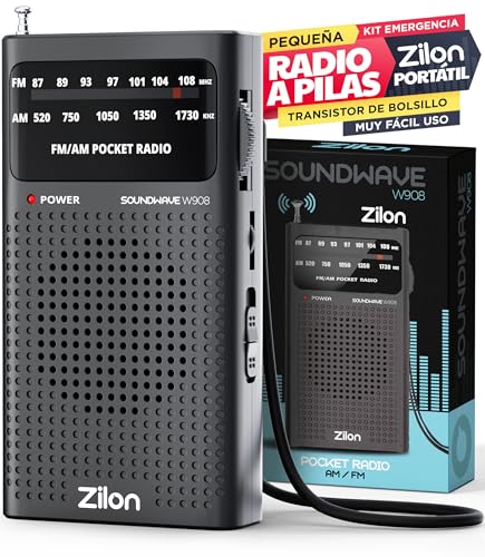 ZILON Radio a Pilas Portatil Pequeña Analogica Transistor FM Am Entrada Auriculares Kit Emergencia con Excelente Señal Pequeño de Bolsillo Muy Facil Uso Gente Mayor Simple Deportes Musica Noticias AA