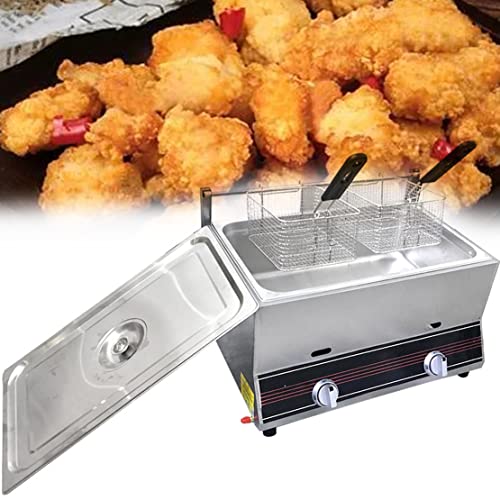 Multifunction Home/Commercial Gas Fryer, Kitchen Frying Machine, Countertop Stainless Steel Gas Deep Fryer, Chip Fryers Adjustable Firepower,B