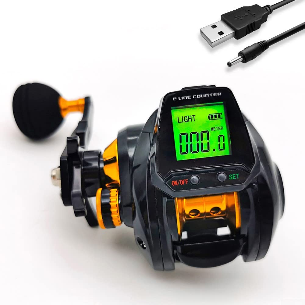SPORTARC 6.3:1 Digitale Baitcasting Angelrolle mit Linienzähler, 5+1 Edelstahl-Kugellager, Magnetbremse, EVA-Griff, für Rafting und Baitcasting