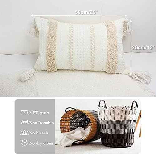 Ruucy Boho Cushion Covers, Tufted Throw Pillow Cover Boho, Decorative Tassel Woven Boho Pillow Cases 30 x 50cm, Beige Cushions for Couch Sofa Bed Living Room with Invisible Zipper