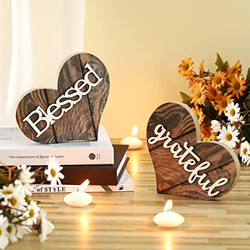 Miniatura 3 de Jetec 2 piezas de decoración de madera en forma de corazón, letrero de bendición rústica, decoración de corazón de madera de amor pequeño para San
