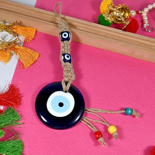 Image of Handmade Evil Eye Hanging with Beads for Home Shop Office for Gool Liuck and Prosperity (3BMR Blue)