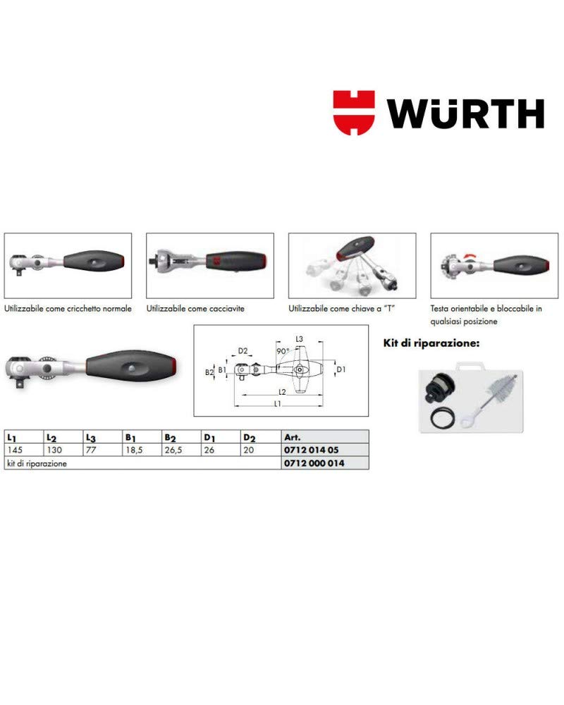 Llave de carraca 1/4 multifunción profesional 071201405 Wurth