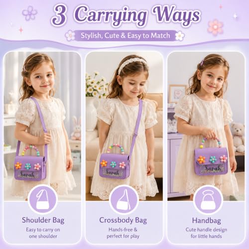 Image of Personalized Toddler Purse for Girls Custom Name Beading Crossbody Wallet