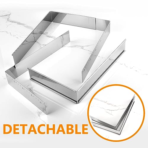 Guowall Adjustable Rectangular Mousse Cake Mould, Stainless Steel Expandable Baking Frame for Mousse Cakes Tiramisu - Image 4