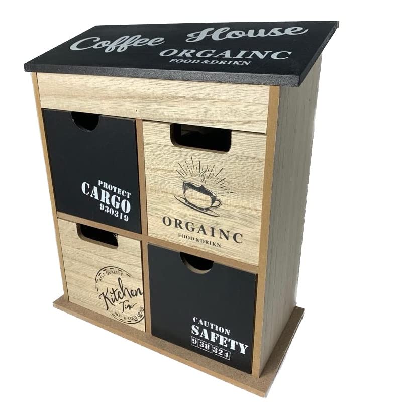 generico Mobile Vintage Legno Portacapsule Cialde 4 Cassetti per Caffe zucchero da Ufficio Casa Cucina Organizer 15x28xh30 cm