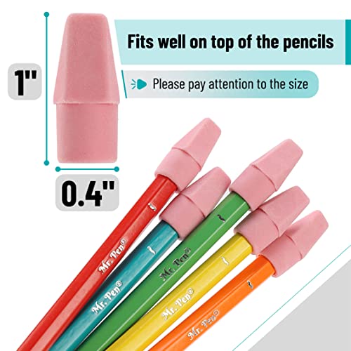 Image of Mr. Pen- Pencil Top Erasers, 120 Pack, Pink, Latex-Free | No-Smudge Cap Pencil Erasers for Precise Erasing, Kids, Teachers, Studying Supplies