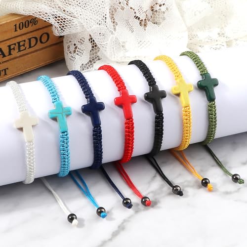 Scrdprad Adjustable Handmade Cross Braided Rope Bracelet For Christian Colorful Matching Couple Charm Jewelry Inspirational Religious Woven Bracelet Birthday Easter Thanksgiving Christmas Gifts-Green Blue thumb #2