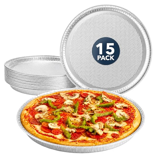Disposable Pizza Pans 12 Inch (15 Pack) - Round Aluminum Pizza Pan Disposable for Individual Pizzas Cookies Cakes Round Foil Focaccia Pan Round Foil Pizza Pans Trays Large Serving Trays for Pizza