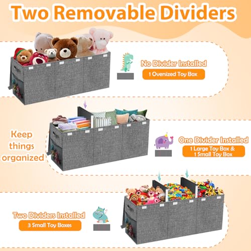 Extra Large Toy Storage Box with Lid Divider, Sturdy Collapsible Toys Organizer Chest Kids Storage Bins Boxes Baskets for Boys, Girls, Nursery, Bedroom, Living Room, Playroom, 40"x14"x16", Gray - Image 4