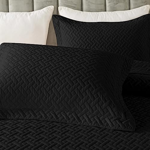 Image of HYLEORY Quilt Set Full Queen Size - Soft Lightweight Quilts Summer Quilted Bedspreads - Reversible Coverlet Bedding Set for All Season 3 Piece (1 Quilt, 2 Pillow Shams) - Black