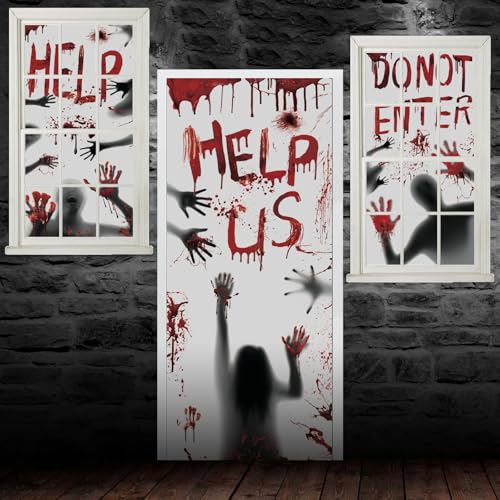 40Pcs Halloween Adesivi, Halloween Decorazioni Adesivo Interna, Spaventose Impronte di Mani Sanguinarie Impronte Adesivi, Horror Adesivi Halloween per Finestre Porta Decorazione (A)