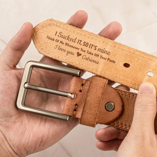 I Sucked It I Licked It So It's Mine Naughty Anniversary Gift For Husband, BF Personalized Cowhide Belt, Think Of Me Whenever You Take Off Your Pants Funny Belt For Husband, Personalized Belt For Men2