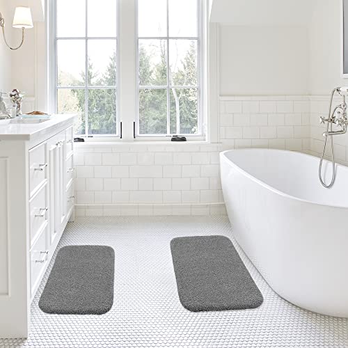 Image of VANZAVANZU Bathroom Rugs Set, 2 Piece Non Slip High Pile Microfiber Shaggy Bath Mat, Ultra Soft Absorbent, Machine Washable, Dark Gray (16''x24'' Plus 20''x32'')