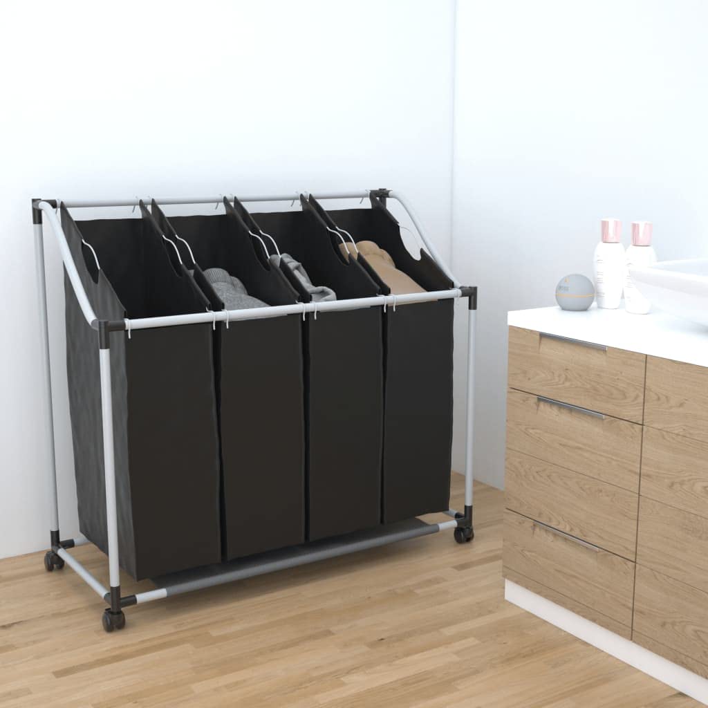 Dom i ogród - Sorter na pranie z 4 torebkami czarny szary - artykuły gospodarstwa domowego