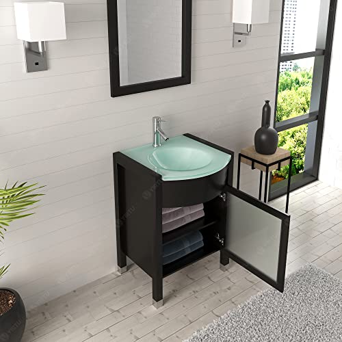 Virtu Usa Ava 24 Inch Single Sink Bathroom Vanity Set In Espresso W/ Integrated Round Sink, Aqua Tempered Glass Countertop, , 1 Mirror - Ms-545-G-Es #TOP4