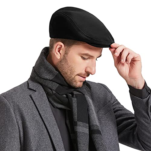 American Trends Mens Newsboy Hats Soft Breathable Fitted Cabbie Hat Black Driving Hunting Hat Cap For Men Black One Size #TOP1