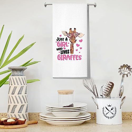 Levlo Funny Giraffe Kitchen Towel Giraffe Lover Gift Just A Girl Who Loves Giraffes Dish Towel Waffle Weave Giraffe Kitchen Decor (Loves Giraffes Towel) #TOP4