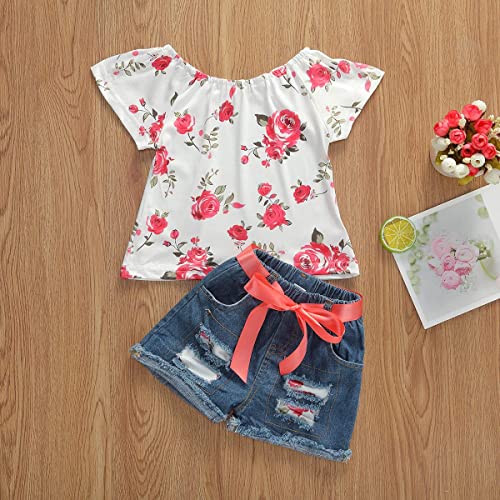 Bmnmsl Baby Toddler Girls Floral Short Sleeve Tops T-Shirt Vest & Denim Shorts Set Kids 1T 2T 3T 4T 5T Clothes Summer Outfits - Image 3