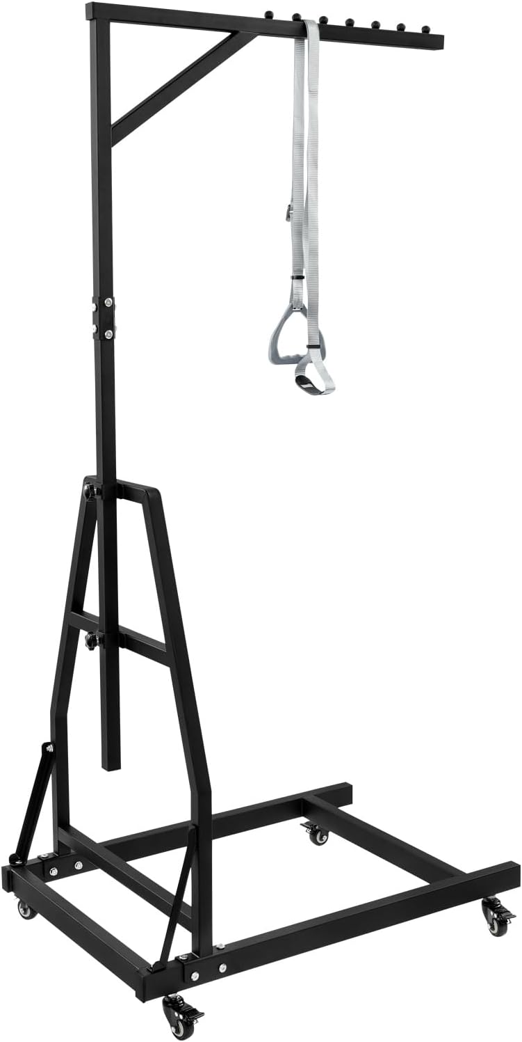 Trapeze Bar for Bed Mobility, Heavy Duty Bedside Pull Up Bar with 330 lbs Capacity, Height Adjustable Pull Up Assist Bar with Handle & Lanyard for Seniors, Disabled, Home (Black)