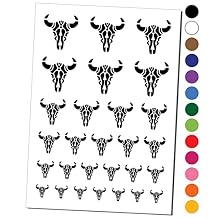Southwestern Style Tribal Bull Cow Skull Temporary Tattoo Water Resistant Fake Body Art Set Collection - Black One Sheet