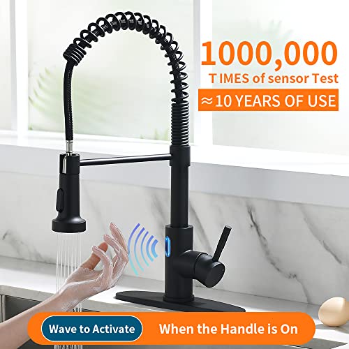 OWOFAN Touchless Kitchen Faucet with Pull Down Sprayer LED Light Single Handle Kitchen Sink Faucet Motion Sensor Smart Hands-Free Black - Thumbnail 5