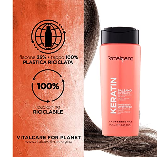 Vitalcare | Keratin - Balsamo Capelli Rinforzante, per Capelli Fragili e Stressati, con Cheratina e Arginina, Aiuta a Rigenerare e Proteggere la Fibra dei Capelli, 250 ml