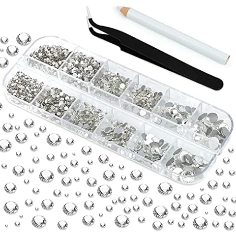 2150 Stück Strasssteine, 8 Größen Glitzersteine, Transparenter Runde Kristall Strasssteine Selbstklebend für Nagel Kunst Kleidung Handwerk, mit Pinzette und Strass Picking Stift Cover