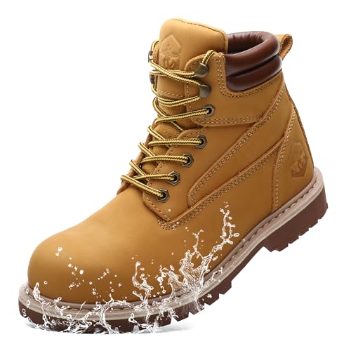Image of Steel Toe Work Boots for Men 6 Inch Waterproof Non Slip Rubber Comfort Leather Safety Durable Industrial Construction Boots