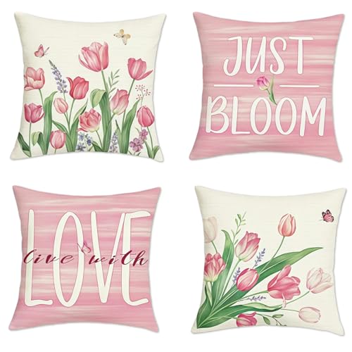 4 Stück Outdoor Kissenbezug Wetterfest, Kissenbezug 45x45 Frühling Blumen...