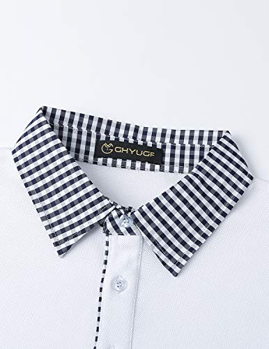 Image of GHYUGR Men's Polo Shirts Short Sleeve Slim Fit Polo Casual Plaid Splice T-Shirts