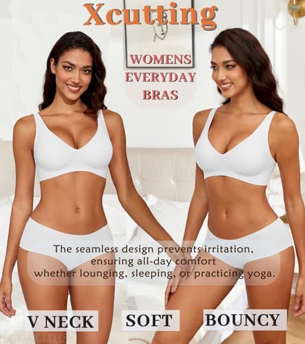 Image of Xcutting Bra for Women Wireless No Underwire Seamless Full Coverage Deep V Bralettes Everyday Comfortable Soft