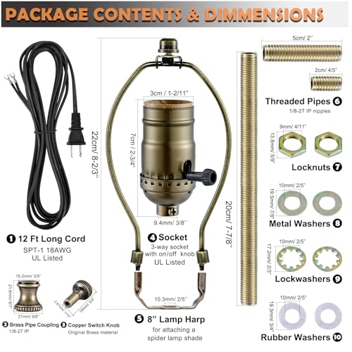 image for EMNOOTI Lamp Rewire Kit,Make a Lamp or Repair Kit,3-Way Lamp Socket wi