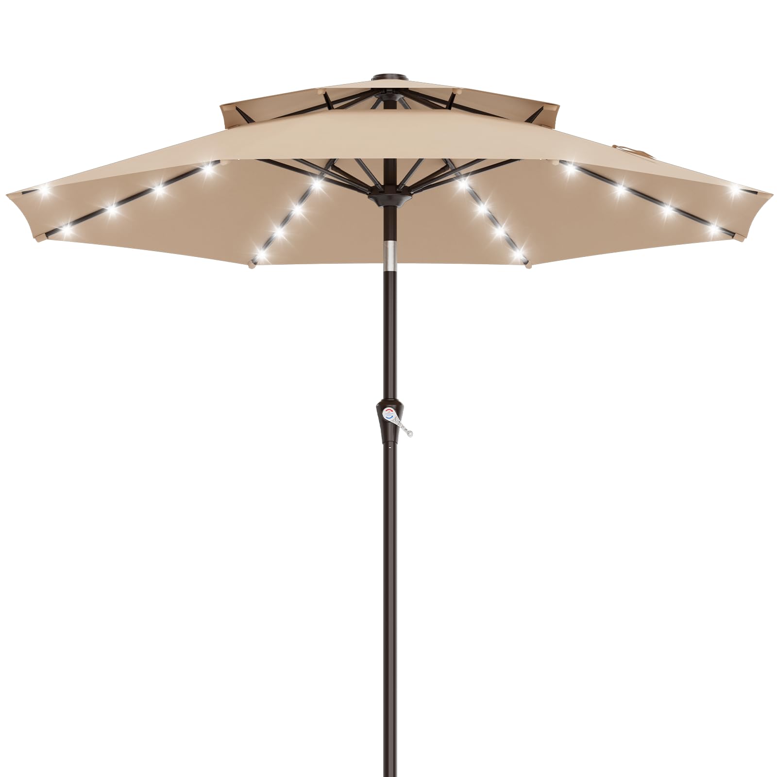 led patio umbrella lowes INKEER Dual-Power Light-Rechargeable & Battery Operated Umbrella Lights,3 Lighting Modes Cordless,Umbrella Pole Light for Patio Umbrellas Camping(4 AA Batteries Not Included) Boasting a generous 10ft (118in) diameter Cesicia 10 ft. Solar LED