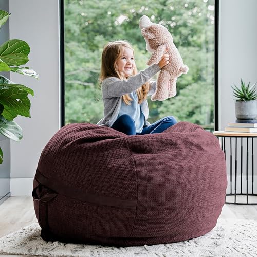 Image of Big Joe Fuf 4Ft Foam Bean Bag Chair with Removable Cover for Kids, Teens, Merlot Cloudweave, 4 Foot Large Reading and Gaming Seat | Premium Shredded Foam Filled, Cloudweave, Adult-Sized Comfortable Seating, Supports Up to 300 lbs