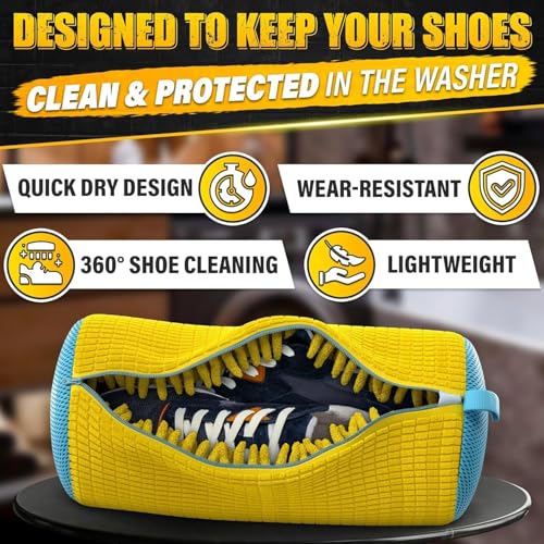 Image of Shoe Washing Bags for Washing Machine - Extra Durable Microfiber Sneaker Laundry Bags with Hidden Zipper, 360 Deep Clean Shoe Wash Bag for Tennis Shoes, Sneakers, Trainers, Delicates & More - Yellow