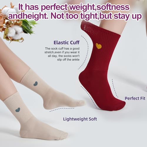 Image of inhees Women's Cotton Crew Socks - 6Pairs Above Ankle Fun Cute Heart Bootie Dress Socks - Gifts for Mother /Her