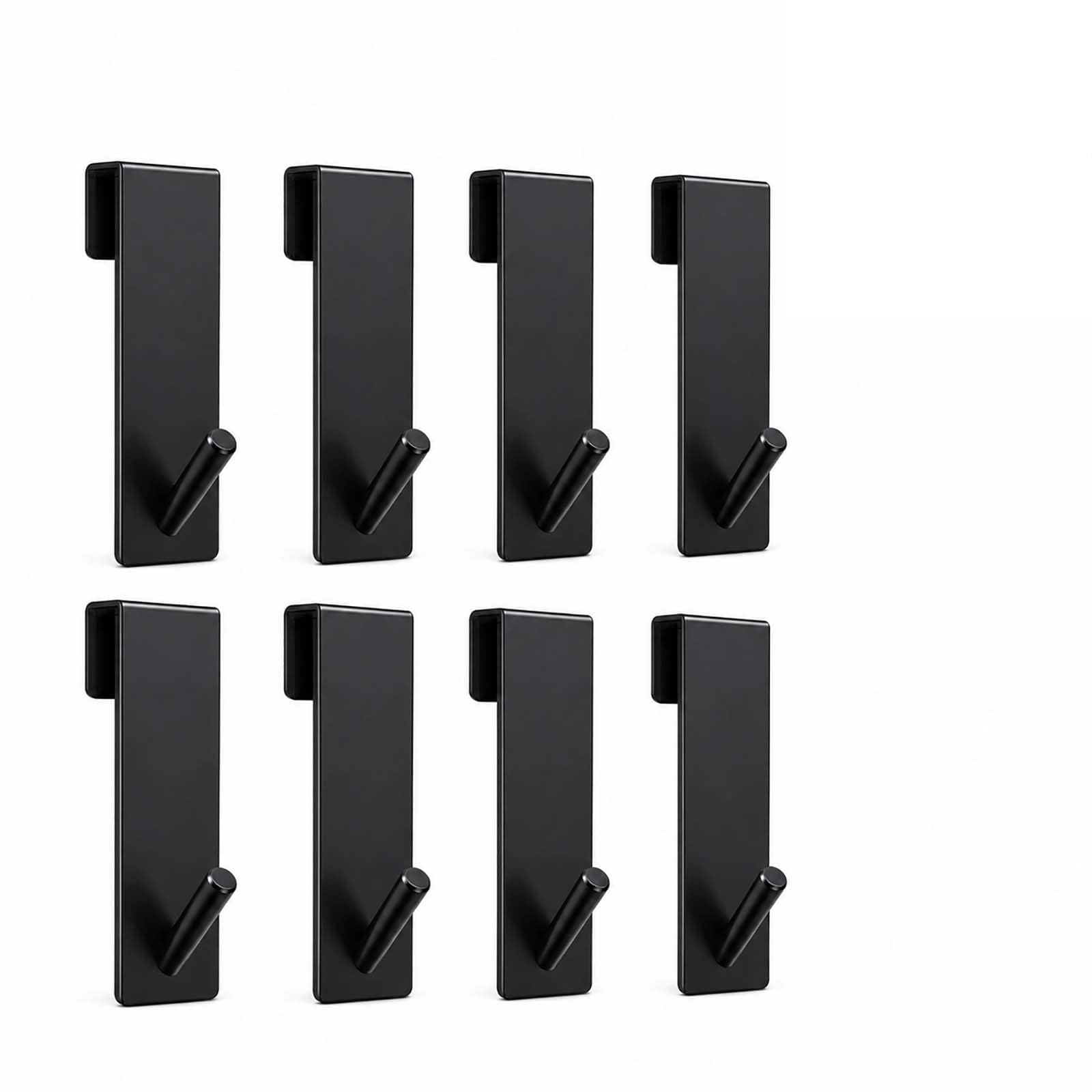 LMSAWK 8 PCS Plastic Shower Hooks, No Drill Shower Door Hooks for Glass Shower Screen, Over Shower Towel Hooks for Towels, Shower Sponges and Bathroom Accessories, Fits Glass up to 16 mm, Black