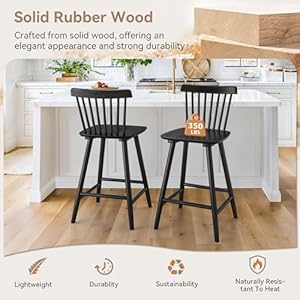 LUE BONA Upgraded Windsor Wooden Black Bar Stools Set of 4, 24 Inch Counter Height Barstools with Spindle Back/Bigger Seat for Kitchen Island LUE BONA Upgraded Windsor Wooden Black Bar Stools Set of 4 24 Inch Counter Height Barstools with Spindle BackBigger Seat for Kitchen Island