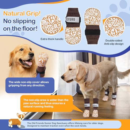 GYURO 2Pairs Anti Slip Dog socks paws stop licking,Dog Boots&Paw Protector for Hardwood Floors Anti Slip,Traction Control No Twist Grip Booties for Small Medium Large Senior Dogs (Khaki - Image 4