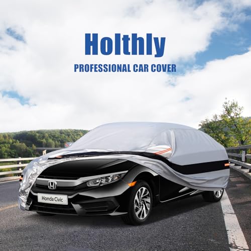 Image of Holhtly Car Cover Custom Fit for Honda Civic, Car Covers for Automobiles All Weather Waterproof Sun Snow Rain Wind Dust Protection, Outdoor Car Cover Gray & Black