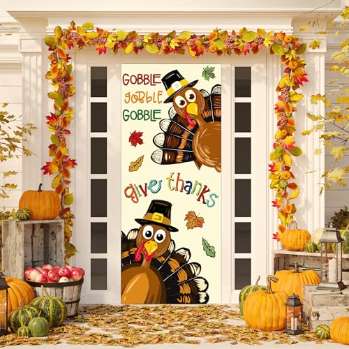 Thanksgiving Turkey Door Covers Thanksgiving Turkey Door Decorations Door Banner for Front Door Fall Decor Porch Sign for Party Autumn Decorations