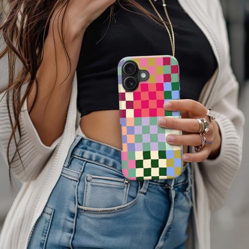 Image of Goodon for iPhone 16 Plus Case Cute - Wireless Charging Compatible - Dual-Layer Hard Shell + Silicone Cover - Protective Phone Case with Trendy Designs for Women - Patchwork Checkerboard