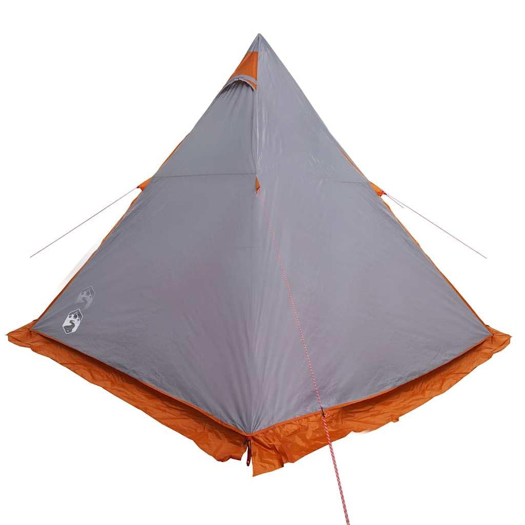 Tenda da Campeggio per 6 Persone, Tipi Impermeabile in Poliestere 185T, Doppio Ingresso con Cerniera, Tenda Familiare per Spiaggia e CarpFishing, Grigio e Arancione, 408 x 350 x 240 cm