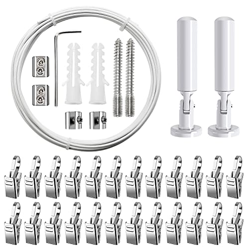 YIXISI 5m Wall Mount Curtain Wire Rod Set, Hanging Curtain Drape Rod, with 24 PCS Rustproof Stainless Steel Hanging Clamp