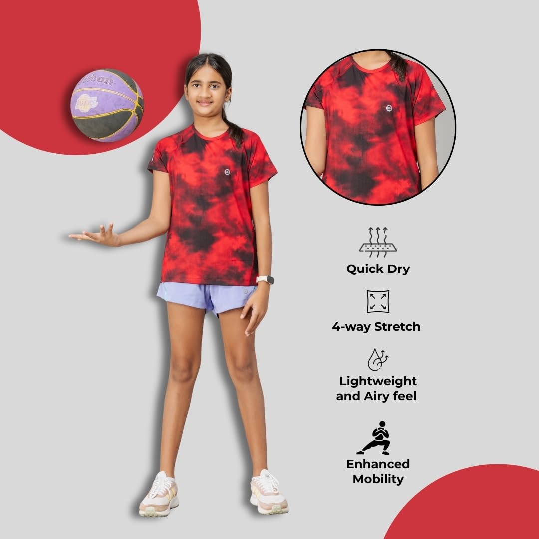 Dripmov Girls Premium Tie & Die T-Shirt | Sportswear Jersey - All Day Comfort | Activewear |Regular Fit | Soft & Breathable Casual Jersey | Flexibility for All Sports - Red (10 to 12 Years) 3